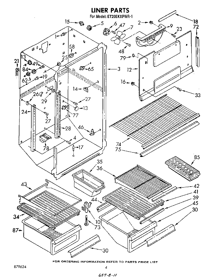 LINER Diagram and Parts List for ET20EKXPWR1  Whirlpool Refrigerator