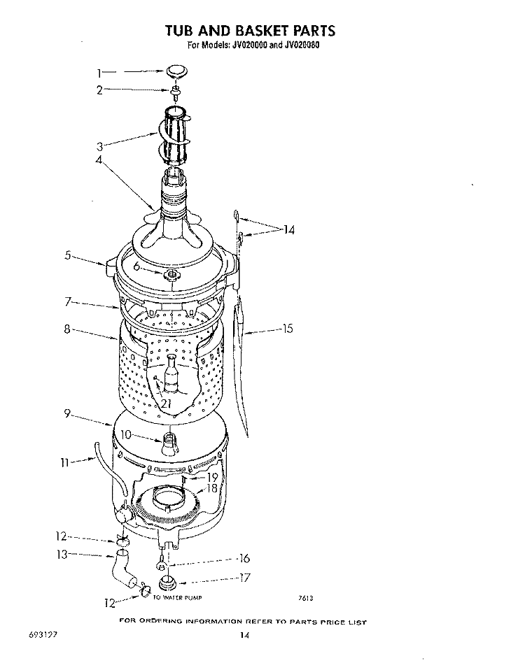 TUB AND BASKET Diagram and Parts List for JV020000  Whirlpool Washer Dryer Combo