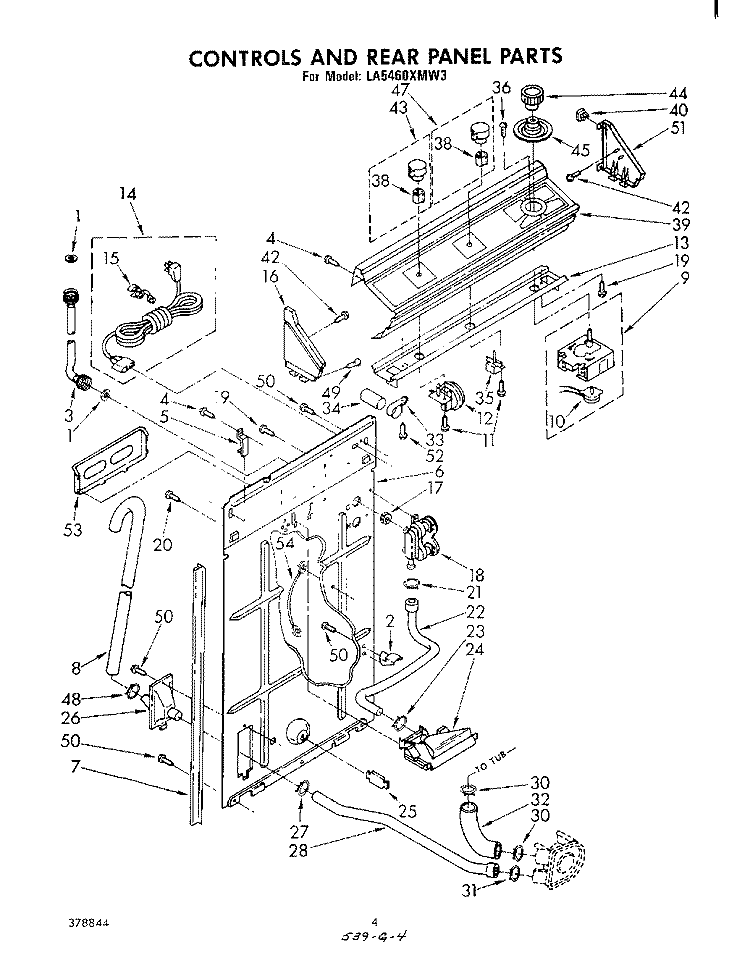 CONTROLS AND REAR PANEL Diagram and Parts List for LA5460XMW3  Whirlpool Washer