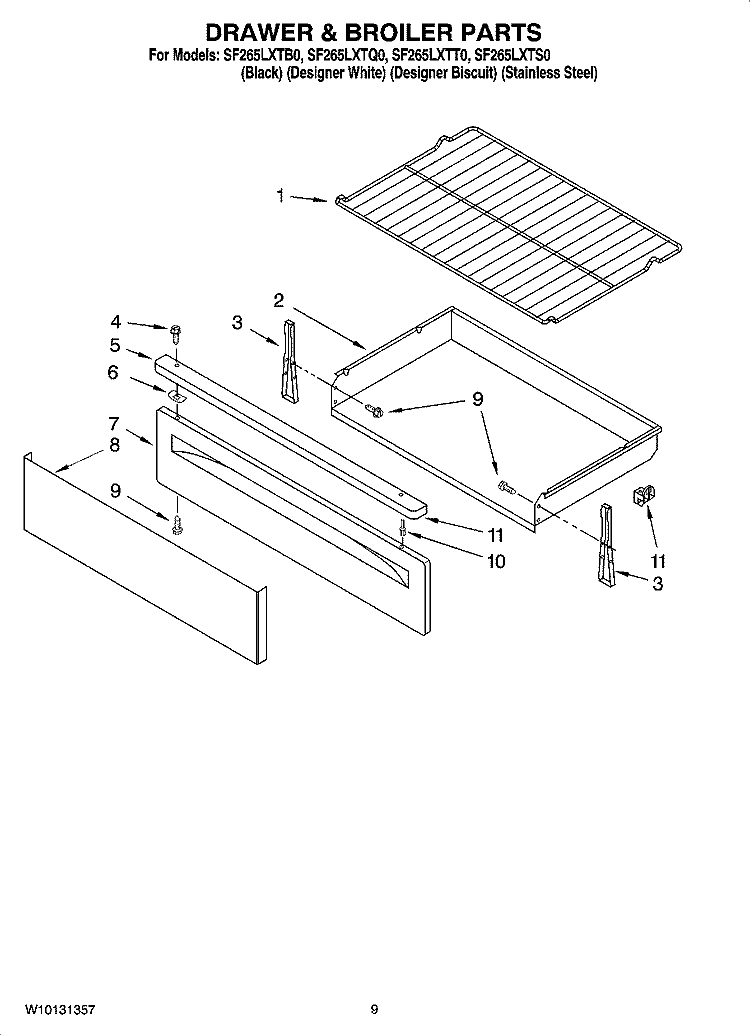 DRAWER & BROILER PARTS, OPTIONAL PARTS (NOT INCLUDED) Diagram and Parts List for SF265LXTB0  Whirlpool Range