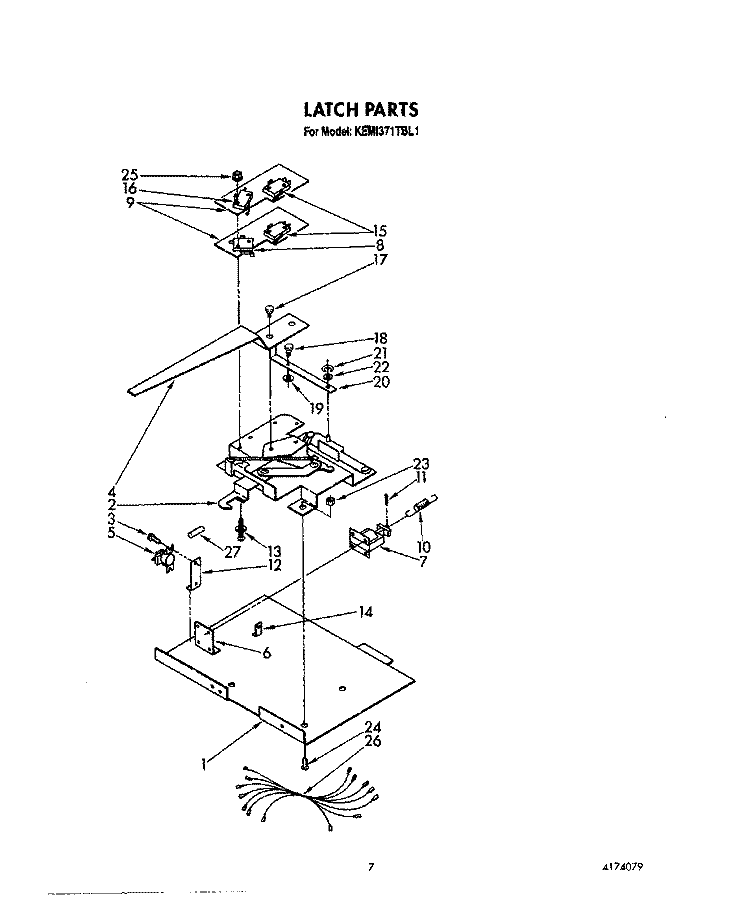 LATCH Diagram and Parts List for KEMI371TBL1  KitchenAid Microwave Oven Combo