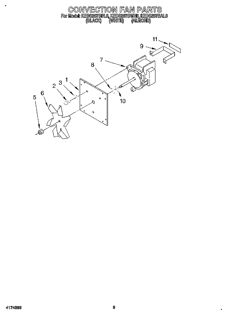 CONVECTION FAN Diagram and Parts List for KEDS207BWH0  KitchenAid Range