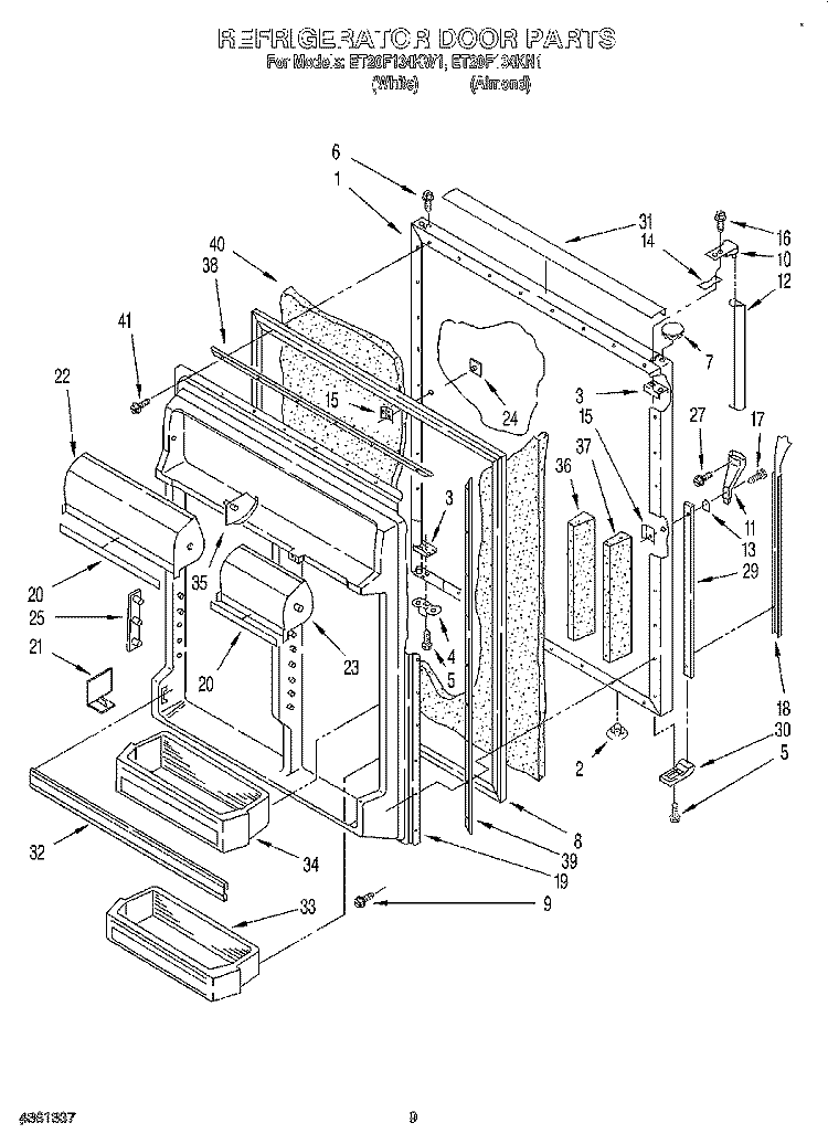 REFRIGERATOR DOOR Diagram and Parts List for ET20F134KN1  Whirlpool Refrigerator