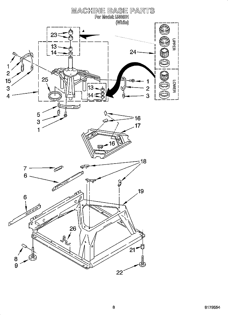 MACHINE BASE PARTS Diagram and Parts List for IJ40001  Inglis Washer