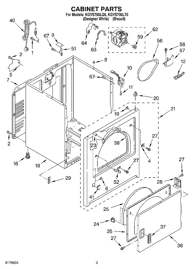 CABINET Diagram and Parts List for KGYS700LT0  KitchenAid Dryer
