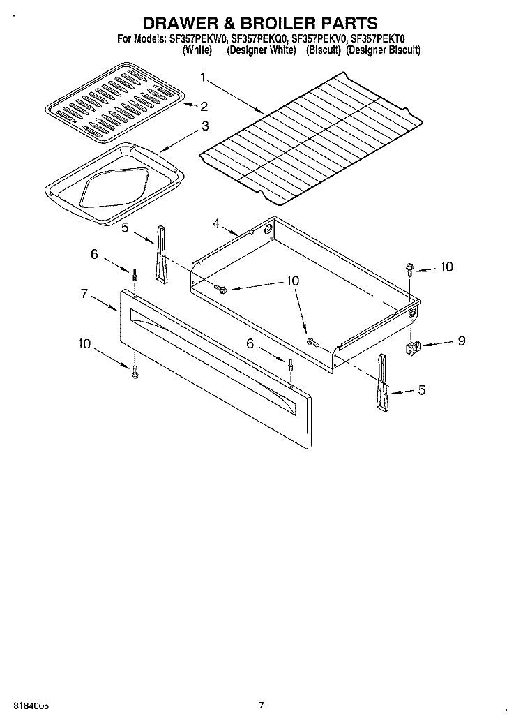 DRAWER & BROILER Diagram and Parts List for SF357PEKW0  Whirlpool Range