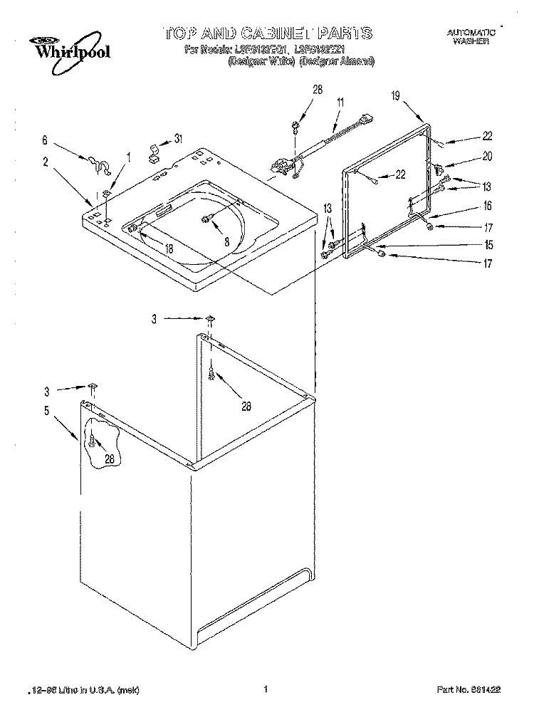TOP & CABINET Diagram and Parts List for LSR6132EQ1  Whirlpool Washer