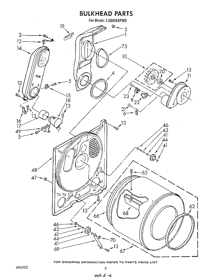 BULKHEAD Diagram and Parts List for LG6606XPW0  Whirlpool Dryer