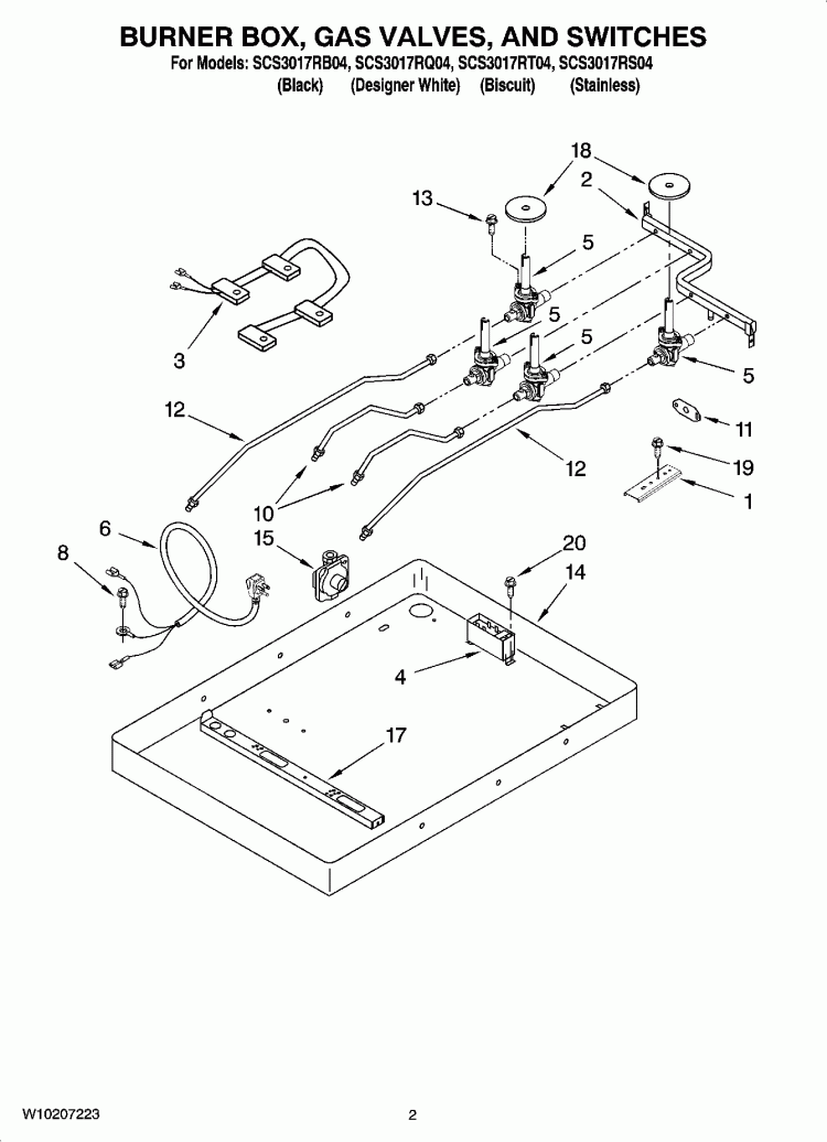 BURNER BOX, GAS VALVES, AND SWITCHES Diagram and Parts List for SCS3017RS04  Whirlpool Cooktop