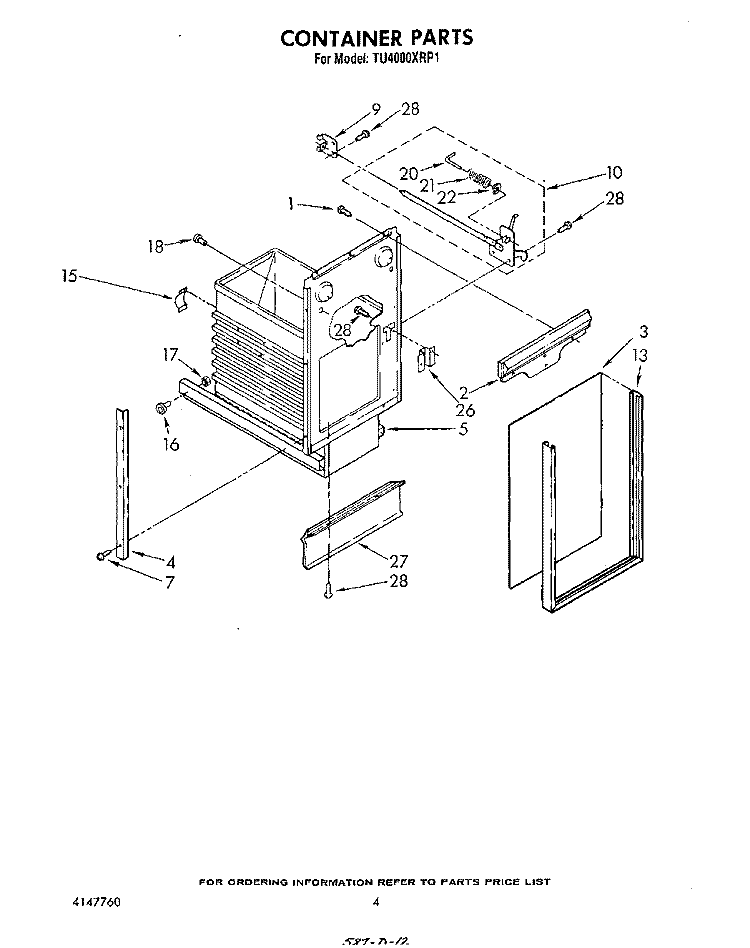 CONTAINER Diagram and Parts List for TU4000XRP1  Whirlpool Trash Compactor