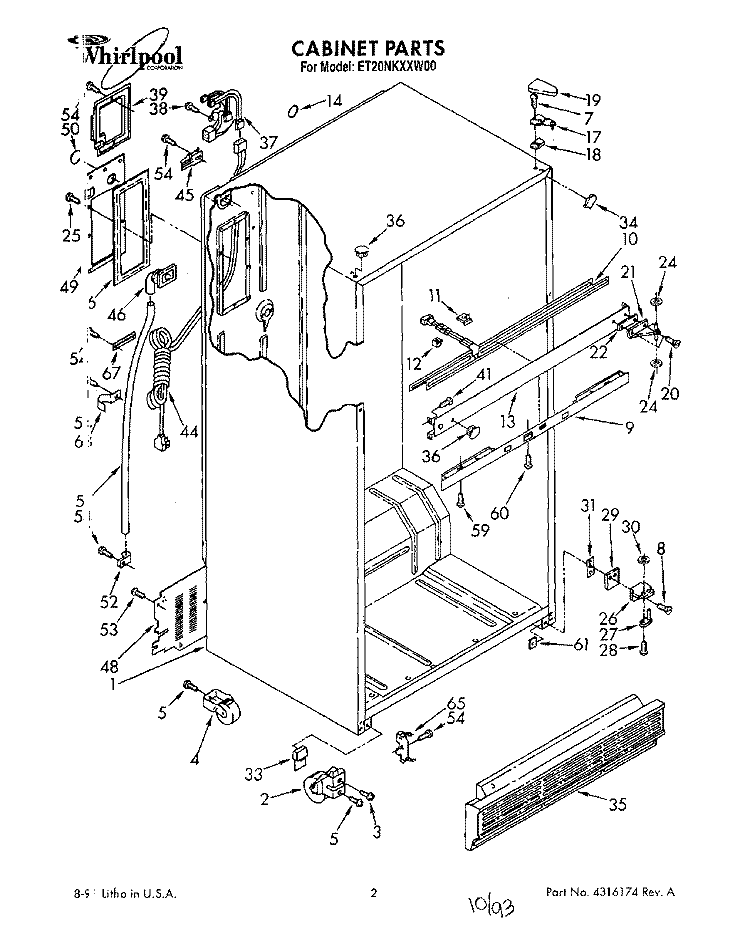 CABINET Diagram and Parts List for ET20NKXXW00  Whirlpool Refrigerator