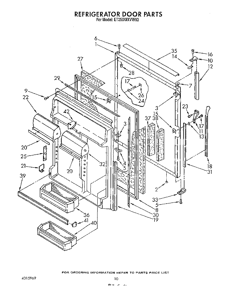 REFRIGERATOR DOOR Diagram and Parts List for ET25DMXVW03  Whirlpool Refrigerator
