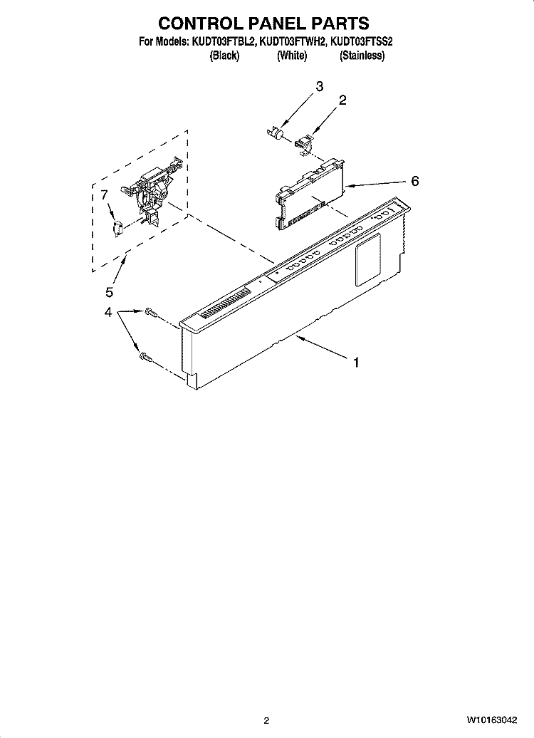 CONTROL PANEL PARTS Diagram and Parts List for KUDT03FTBL2  KitchenAid Dishwasher