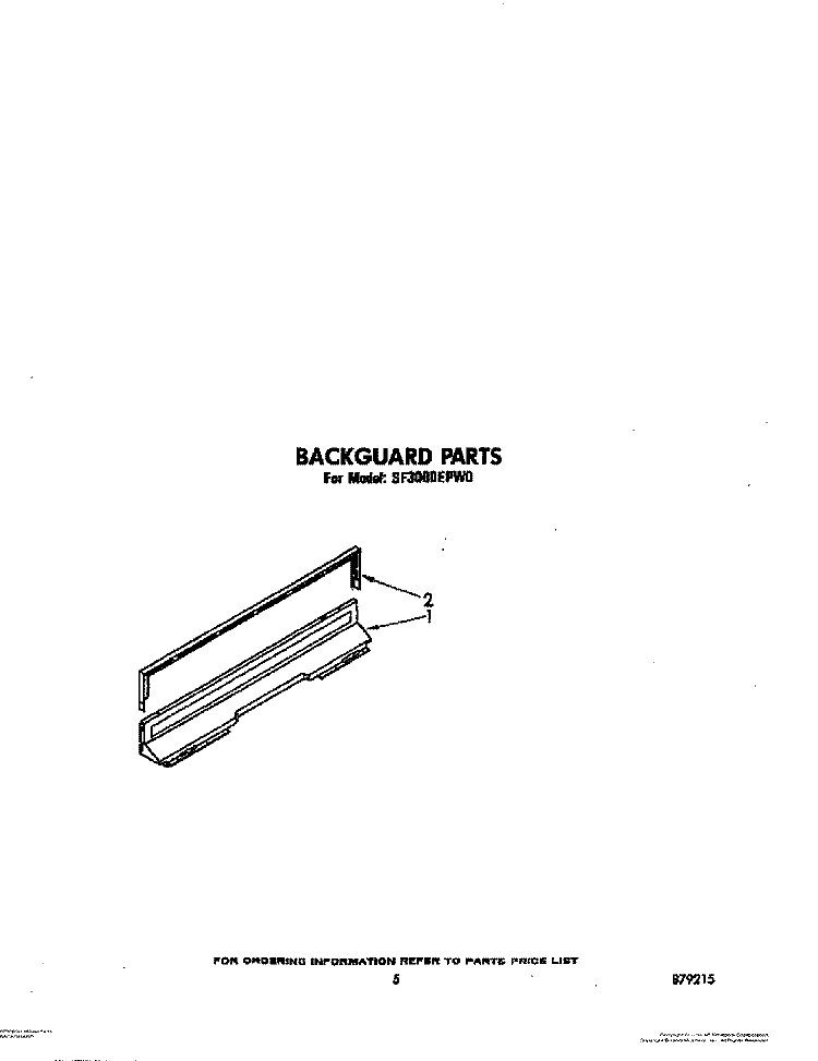 BACKGUARD Diagram and Parts List for SF3000EPW0  Whirlpool Range