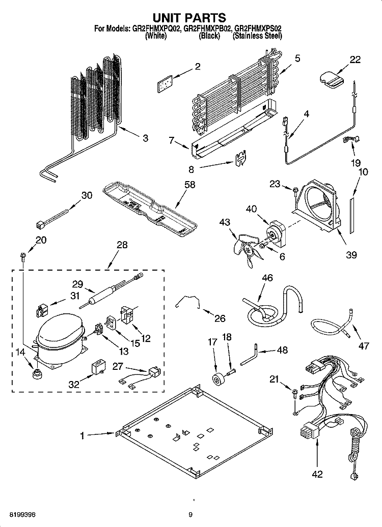 UNIT PARTS Diagram and Parts List for GR2FHMXPS02  Whirlpool Refrigerator