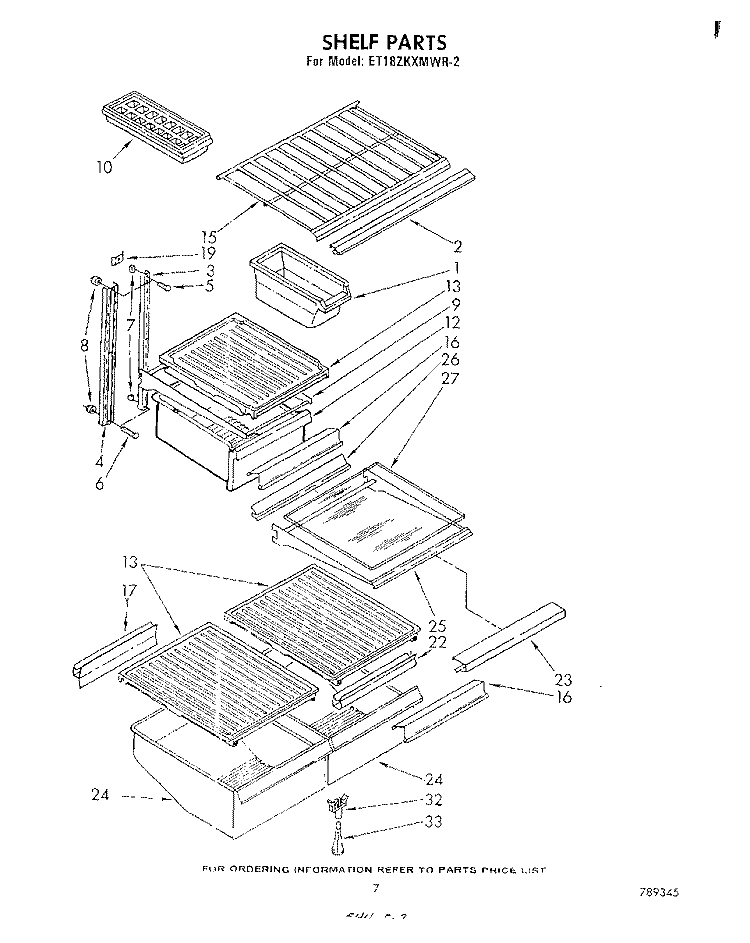 SHELF Diagram and Parts List for ET18ZKXMWR2  Whirlpool Refrigerator