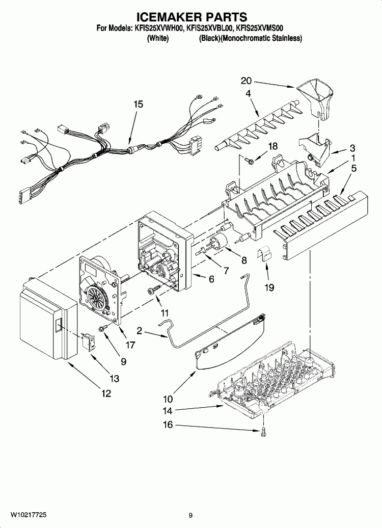 ICEMAKER PARTS Diagram and Parts List for KFIS25XVMS00  KitchenAid Refrigerator