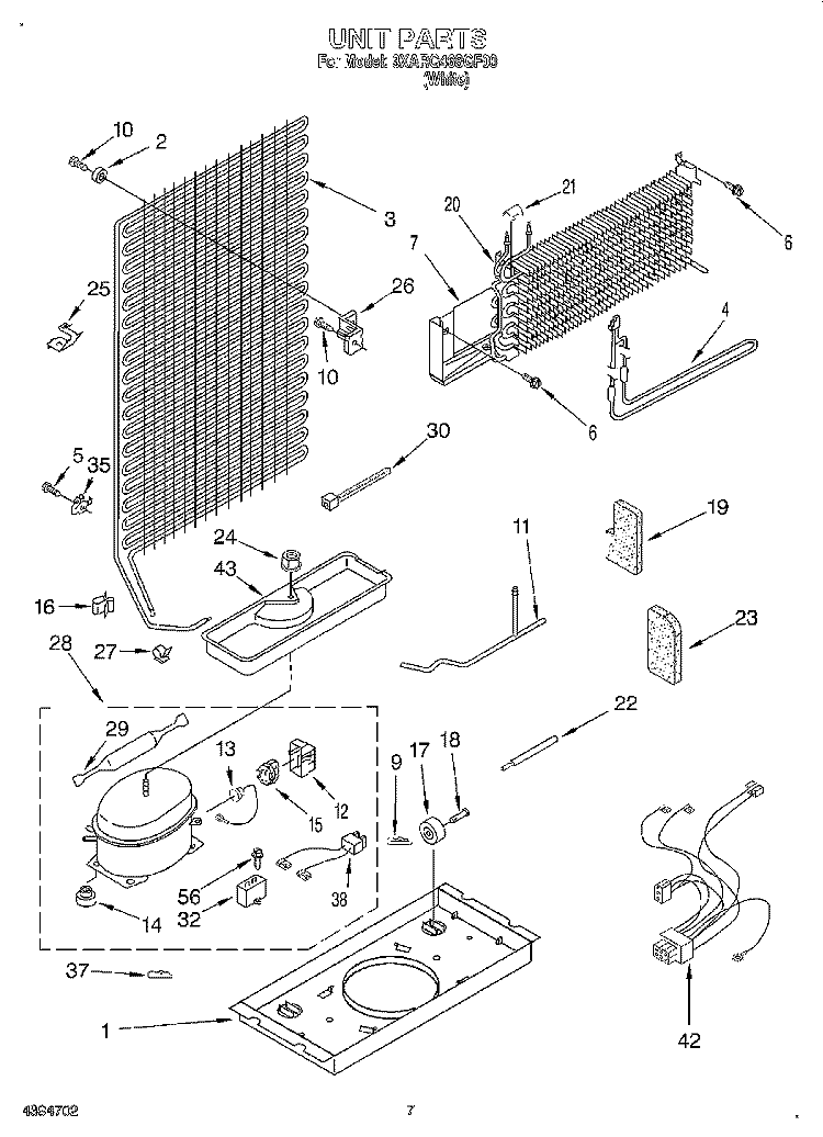 UNIT Diagram and Parts List for 3XARG468GF00  Whirlpool Refrigerator
