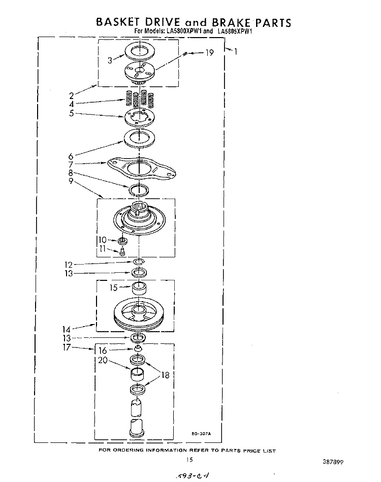 BASKET DRIVE AND BRAKE Diagram and Parts List for LA5805XPW1  Whirlpool Washer