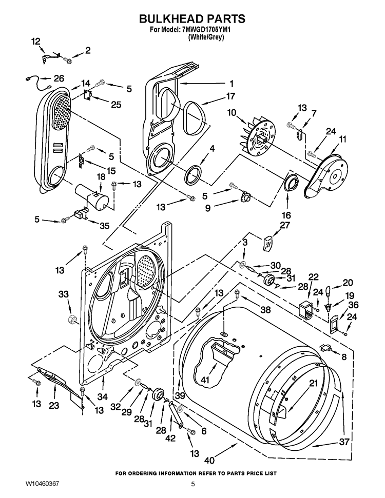 BULKHEAD PARTS Diagram and Parts List for 7MWGD1705YM1  Whirlpool Dryer