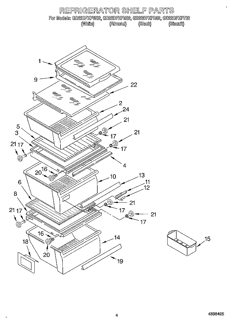 REFRIGERATOR SHELF Diagram and Parts List for GD22DFXFB02  Whirlpool Refrigerator