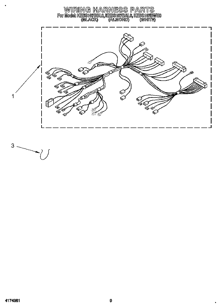 WIRING HARNESS, OPTIONAL Diagram and Parts List for KEBS107BBL0  KitchenAid Wall Oven