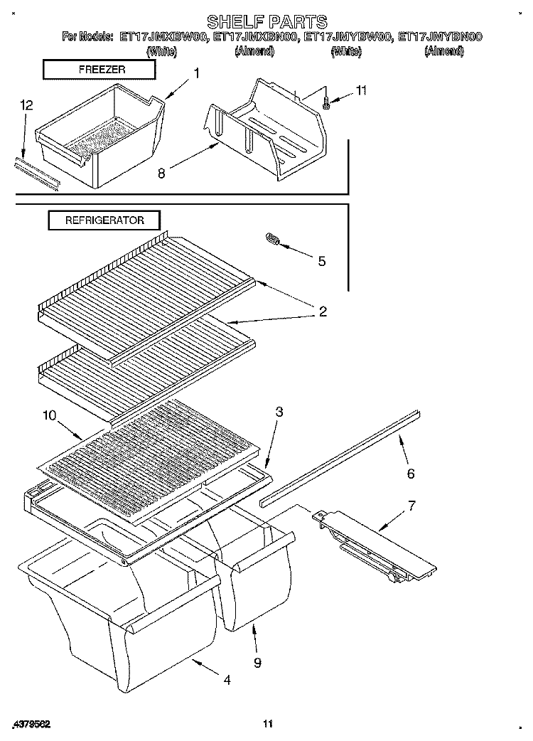 SHELF, LIT/OPTIONAL Diagram and Parts List for ET17JMXBW00  Whirlpool Refrigerator