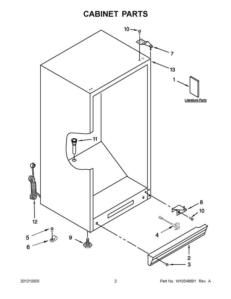 CABINET PARTS Diagram and Parts List for EV250NXTQ03  Whirlpool Freezer