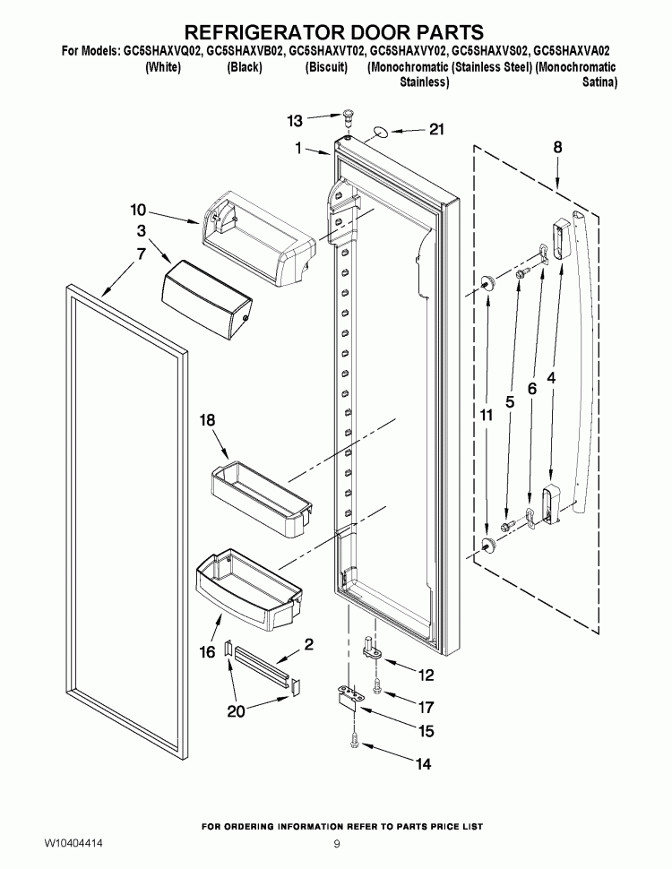 REFRIGERATOR DOOR PARTS Diagram and Parts List for GC5SHAXVT02  Whirlpool Refrigerator
