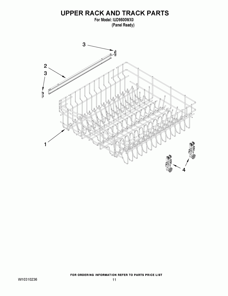 UPPER RACK AND TRACK PARTS Diagram and Parts List for IUD9500WX0  Whirlpool Dishwasher
