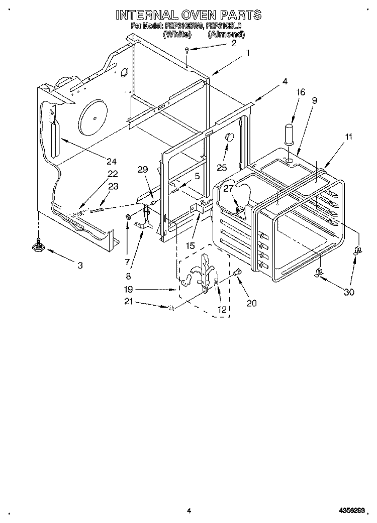 INTERNAL OVEN Diagram and Parts List for FEP310BW0  Roper Range