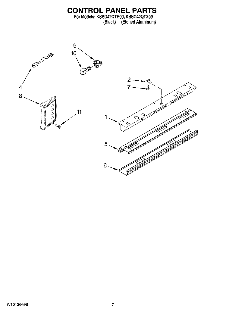 CONTROL PANEL PARTS Diagram and Parts List for KSSO42QTB00  KitchenAid Refrigerator