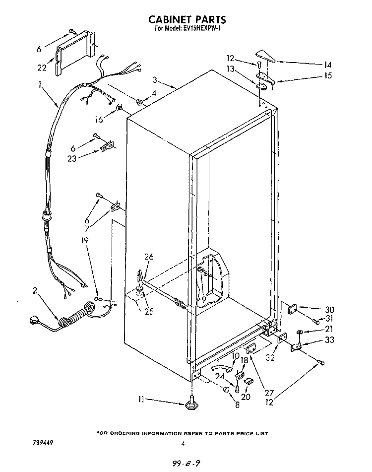 CABINET Diagram and Parts List for EV15HEXPW1  Whirlpool Freezer