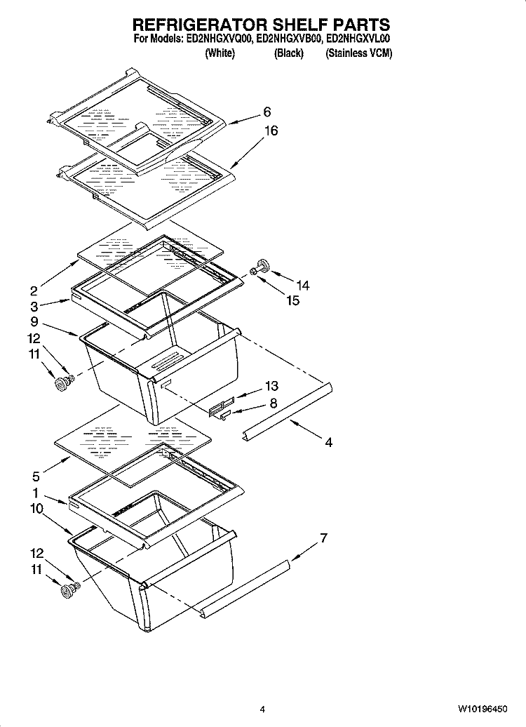 REFRIGERATOR SHELF PARTS Diagram and Parts List for ED2NHGXVQ00  Whirlpool Refrigerator