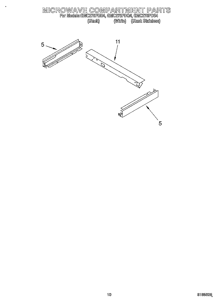 MICROWAVE COMPARTMENT Diagram and Parts List for GMC275PDB4  Whirlpool Microwave Oven Combo