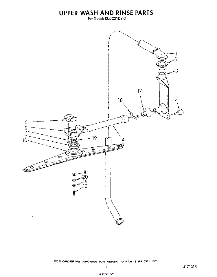 UPPER WASH AND RINSE Diagram and Parts List for KUDC210S3  KitchenAid Dishwasher
