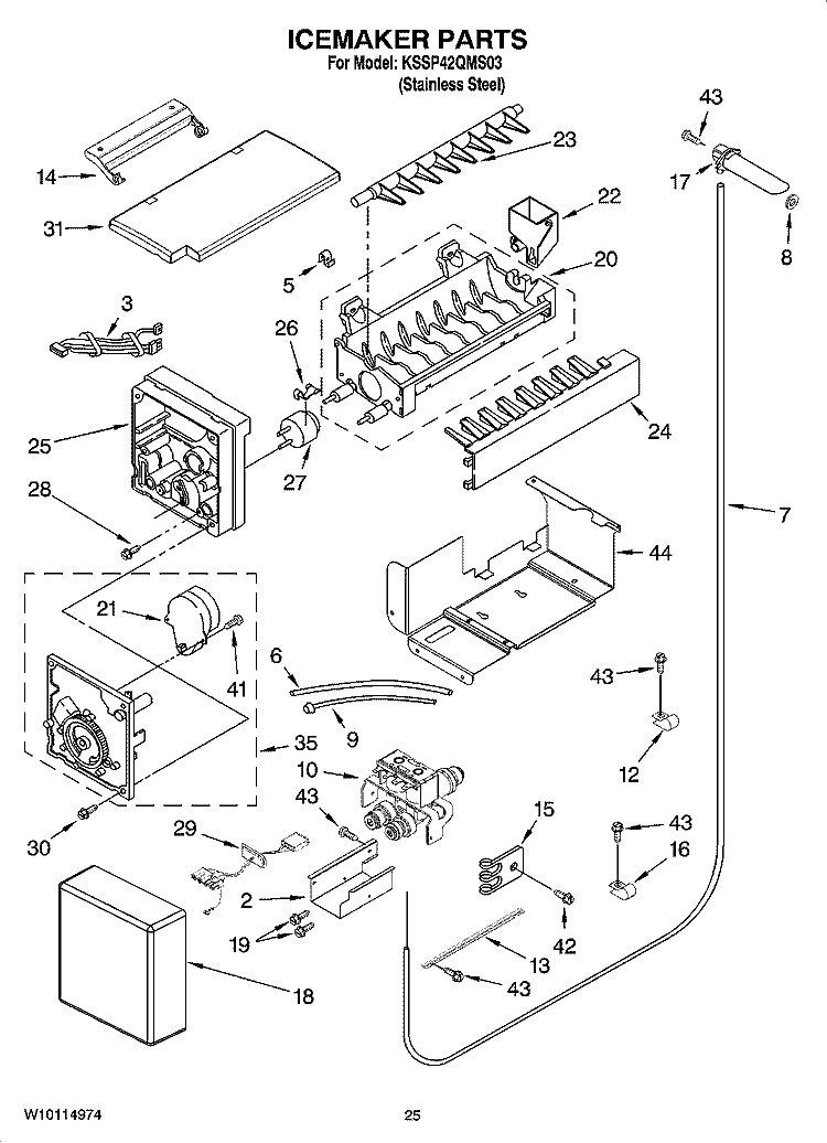 ICEMAKER PARTS Diagram and Parts List for KSSP42QMS03  KitchenAid Refrigerator