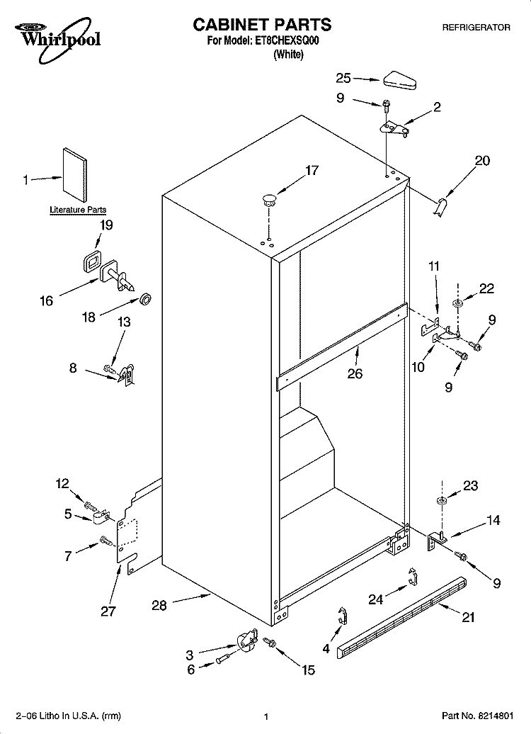 CABINET PARTS Diagram and Parts List for ET8CHEXSQ00  Whirlpool Refrigerator
