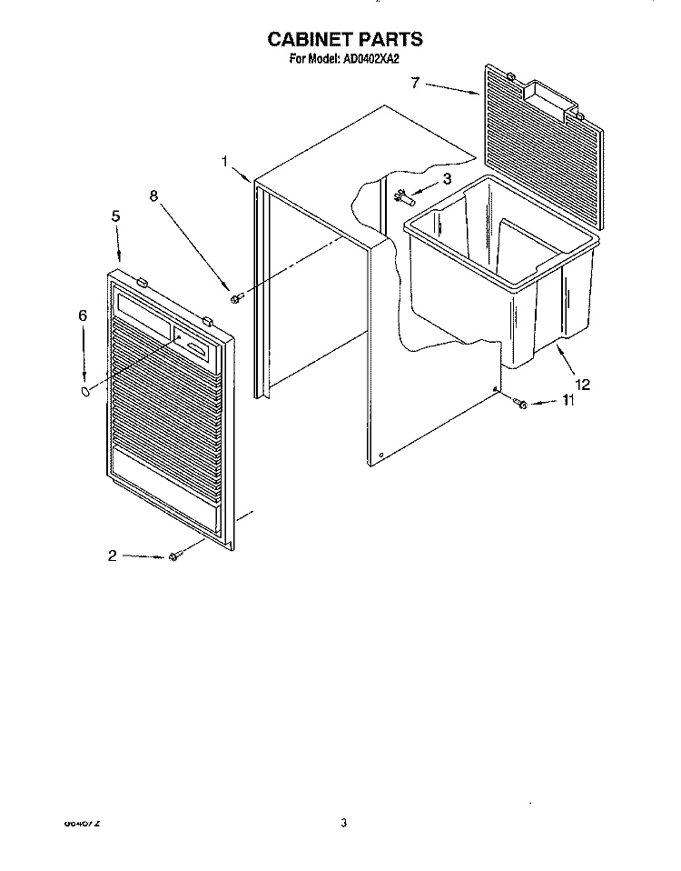 SECTION Diagram and Parts List for AD0402XA2  Whirlpool Dehumidifier