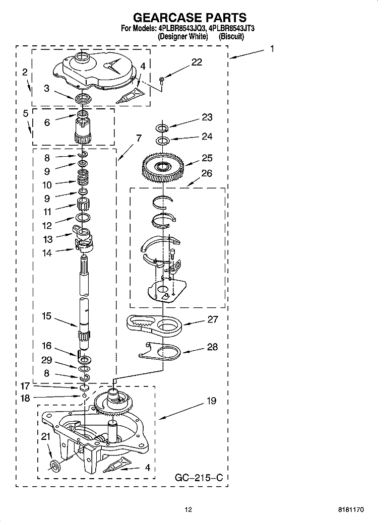 GEARCASE PARTS, OPTIONAL PARTS (NOT INCLUDED) Diagram and Parts List for 4PLBR8543JQ3  Whirlpool Washer