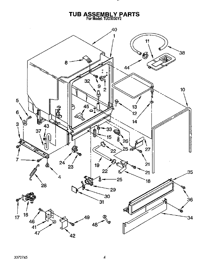 TUB ASSEMBLY, LIT/OPTIONAL Diagram and Parts List for TUD3000Y2  Whirlpool Dishwasher