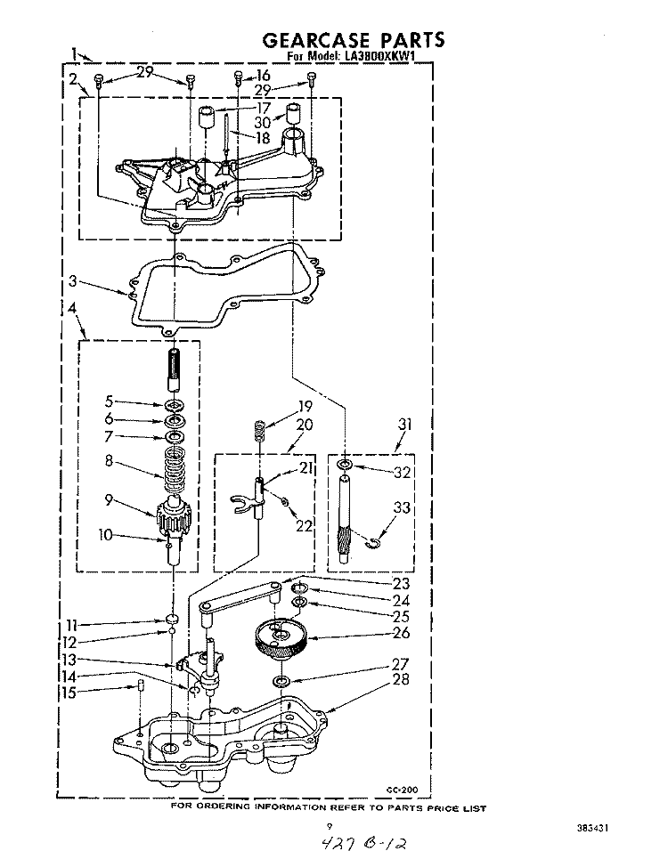 GEARCASE Diagram and Parts List for LA3800XKW1  Whirlpool Washer