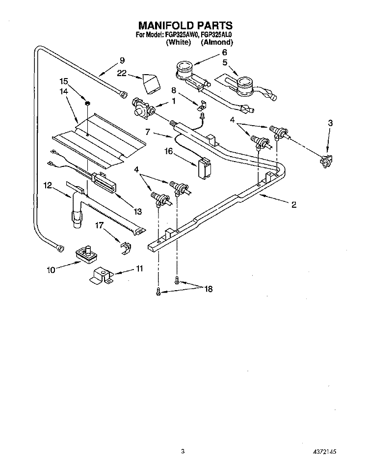 MANIFOLD Diagram and Parts List for FGP325AL0  Roper Range