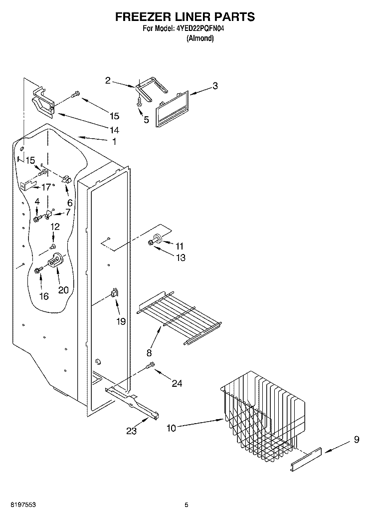 FREEZER LINER Diagram and Parts List for 4YED22PQFN04  Whirlpool Refrigerator