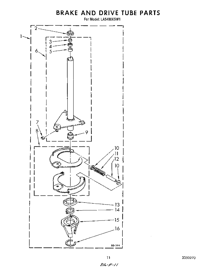 BRAKE AND DRIVE TUBE Diagram and Parts List for LA5400XSW1  Whirlpool Washer