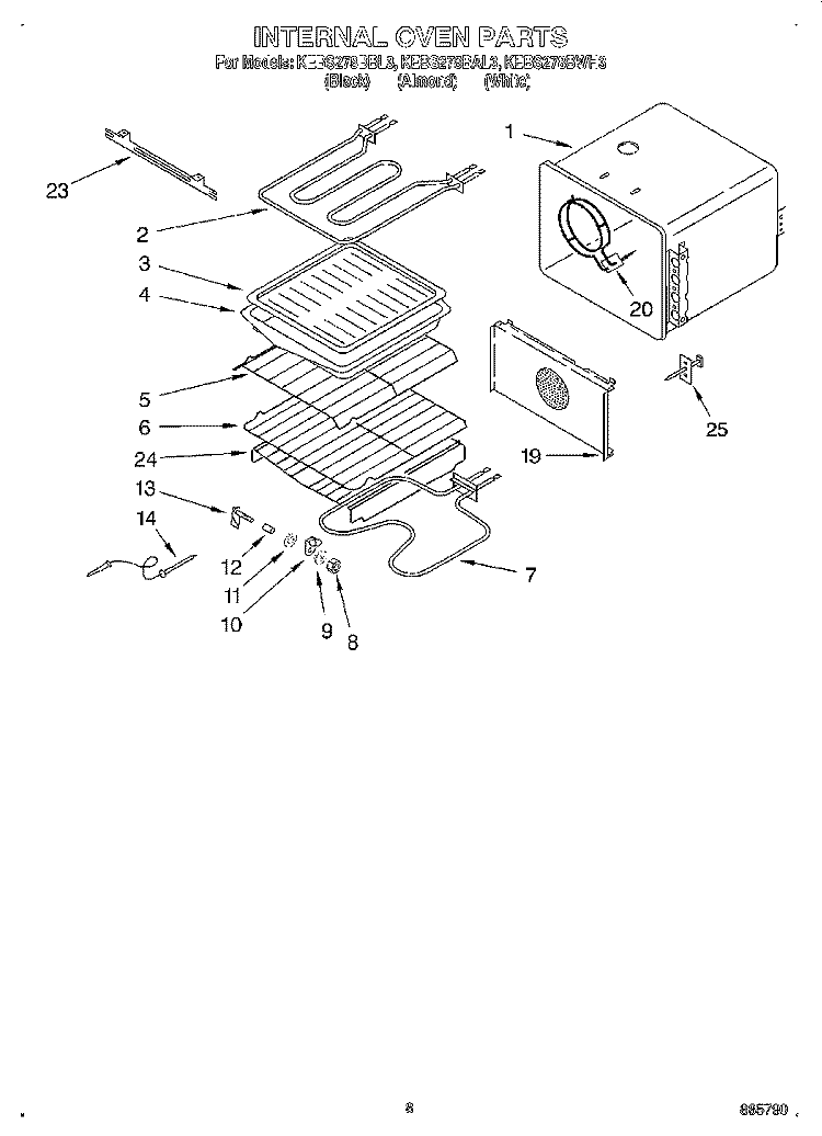 INTERNAL OVEN Diagram and Parts List for KEBS278BBL3  KitchenAid Wall Oven