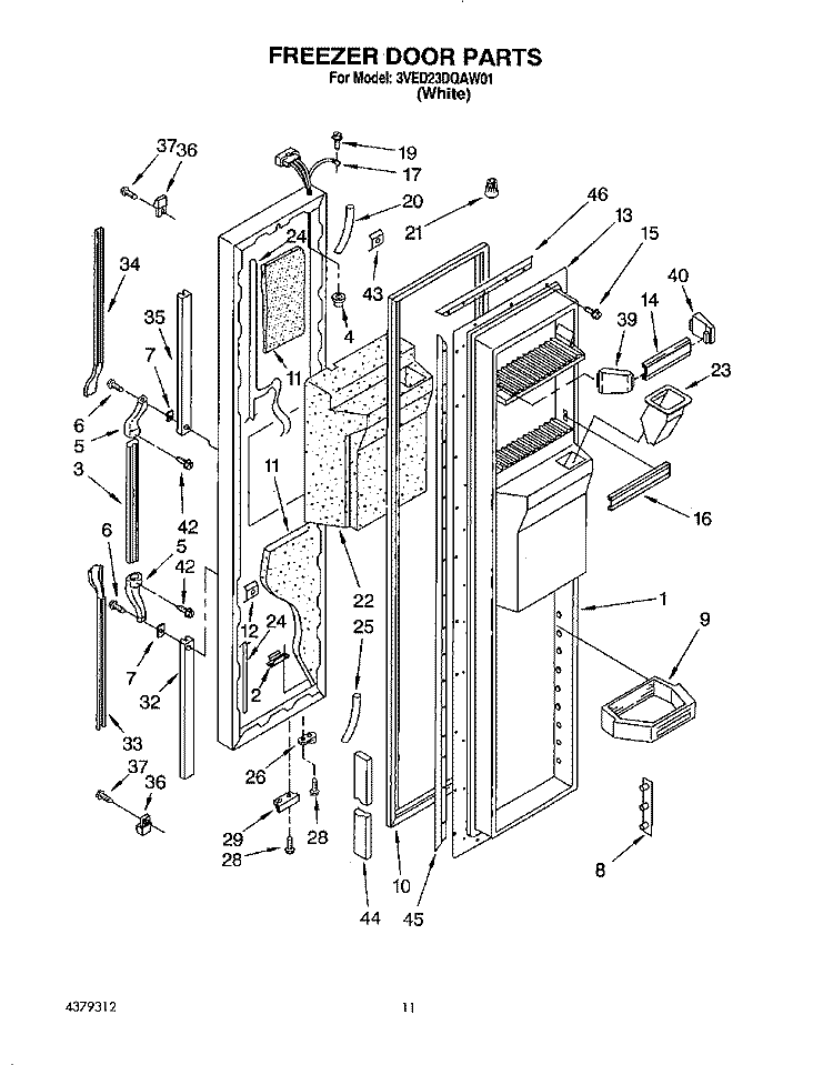 FREEZER DOOR Diagram and Parts List for 3VED23DQAW01  Whirlpool Refrigerator