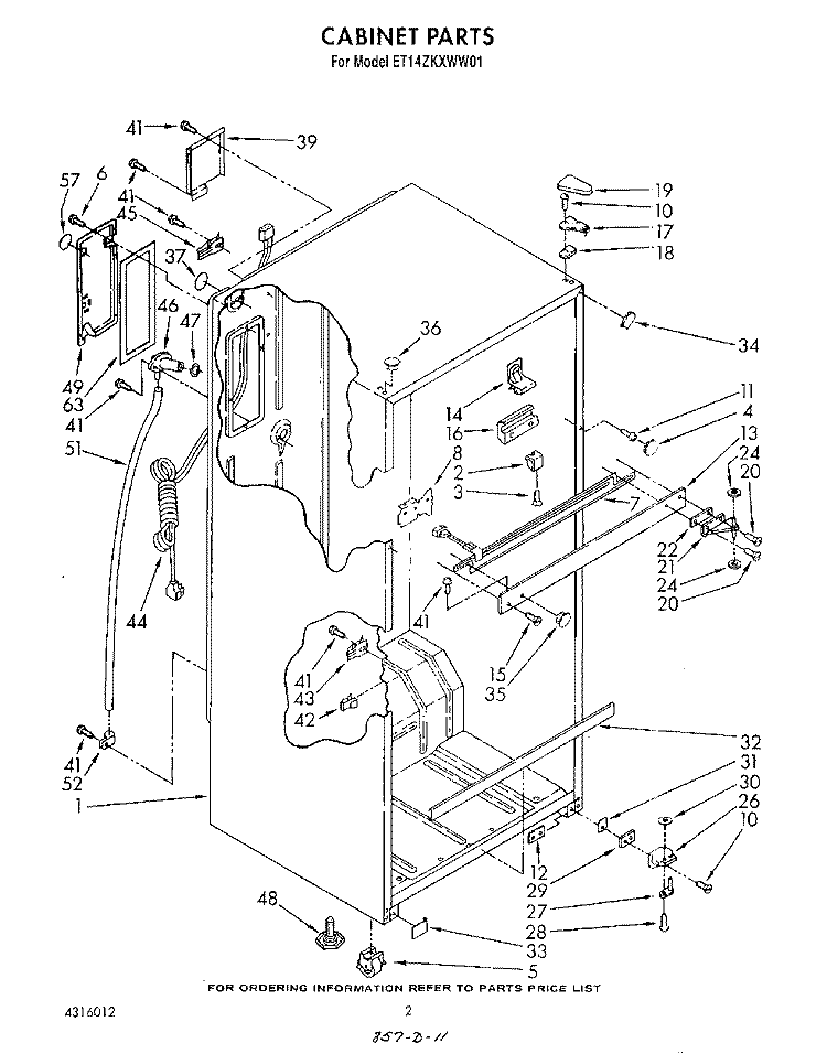 CABINET Diagram and Parts List for ET14ZKXWW01  Whirlpool Refrigerator