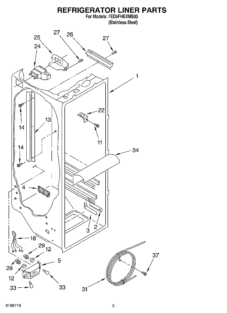 REFRIGERATOR LINER PARTS Diagram and Parts List for 7ED5FHEXMS00  Whirlpool Refrigerator