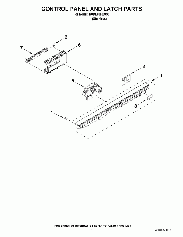 CONTROL PANEL AND LATCH PARTS Diagram and Parts List for KUDE60HXSS3  KitchenAid Dishwasher
